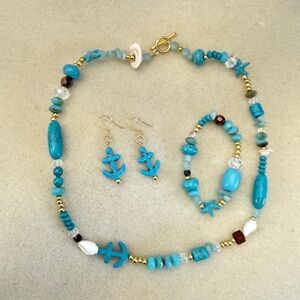 Turquoise Ocean Anchor Beaded Jewelry Set SOLD!